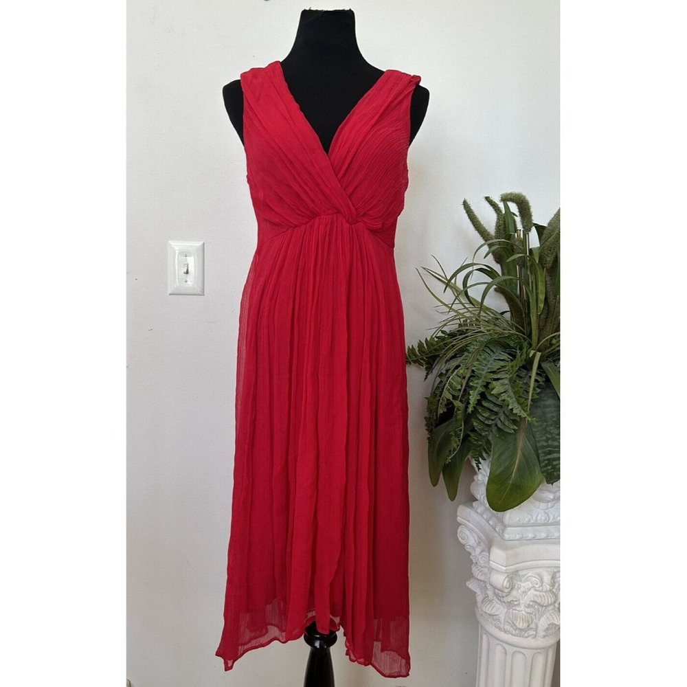 NWT Soft Surroundings WomensCharmonte Red Crinkle Chiffon Dress 10P $130